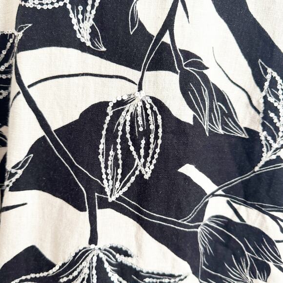 ABERCROMBIE Linen Floral Wrap Open Back Mini Dress Black White XL Petite - Picture 7 of 11